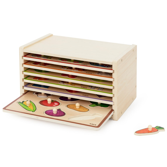 VIGA Wooden Puzzle with Handles and Shelf 7 pcs.