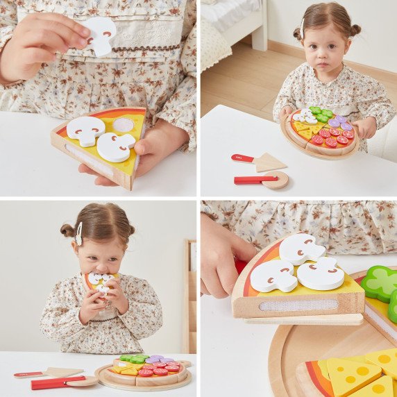 VIGA Wooden Pizza Slicer Kitchen Set 27 Pieces for Children 18M+