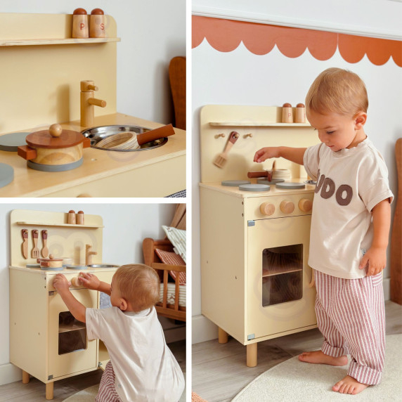 TOOKY TOY Wooden Beige Kitchen with Accessories