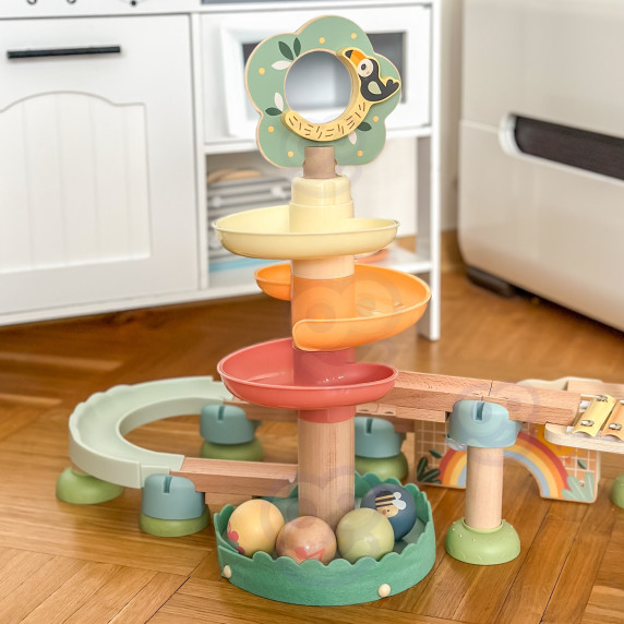 TOOKY TOY Wooden Musical Ball Track 44 Pieces Pastel