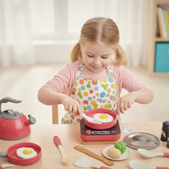 WOOPIE Little Chef's Set Induction Pots Frying Pan Kettle Pink 30 pcs.