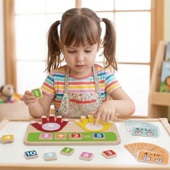 TOOKY TOY koka izglītojoša rotaļlieta mācībām par pirkstu skaitīšanu, saskaitīšanu un atņemšanu
