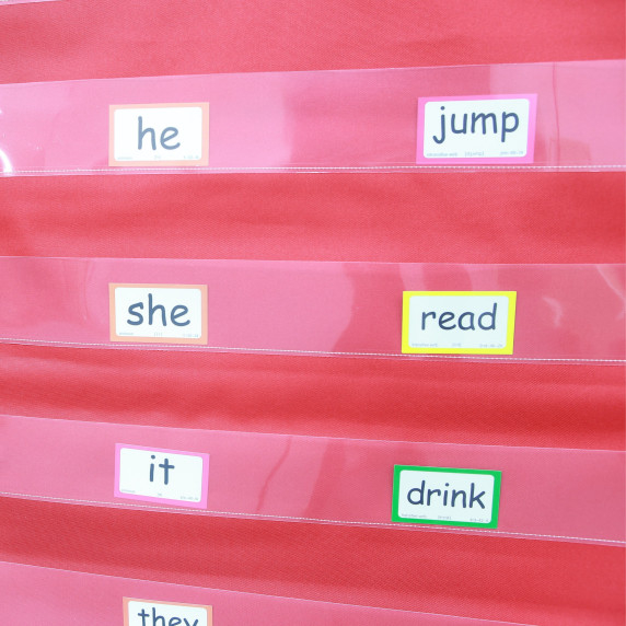 MASTERKIDZ Fabric Hanging Sheet with Pockets for Flashcards and Pictures Red