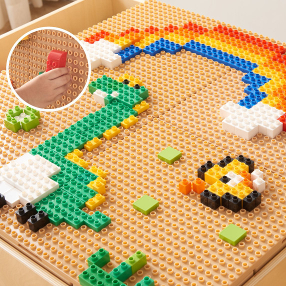 MASTERKIDZ Wooden Educational Table + STEM WALL ACCESSORIES + 563 Blocks