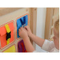 MASTERKIDZ Wooden Flex Wall Manipulation Board with Colorful Pockets, Buckles and Velcro