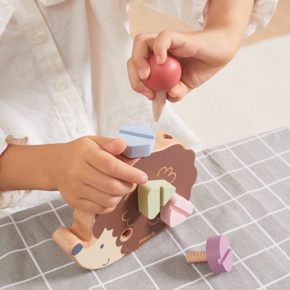 VIGA PolarB Wooden Construction Toy Hedgehog with Montessori Screws