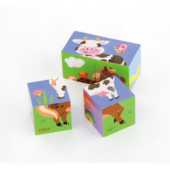 VIGA Wooden Puzzle Farm 4 Blocks
