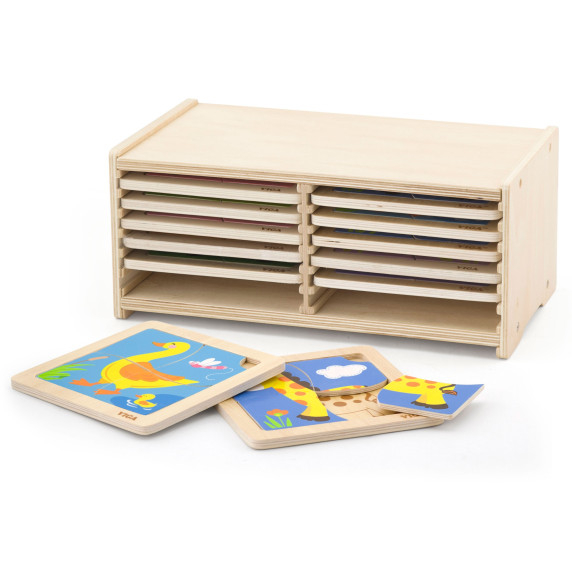 VIGA Wooden Puzzle 12 boards, 4 puzzles each, in a stand