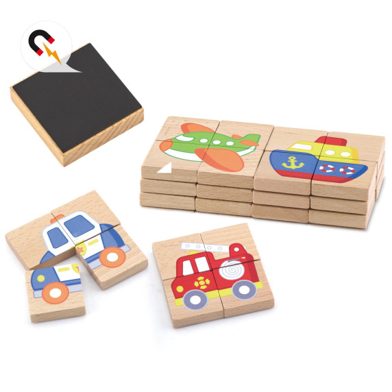 Viga Wooden Puzzle Magnetic Puzzle - Vehicles FSC Certified