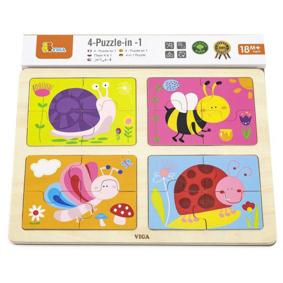 VIGA Wooden Puzzle Insects 4 in 1