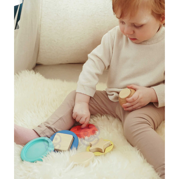 TOOKY TOY Wooden Puzzle Pyramid Shapes Teddy Bear 11 pcs.