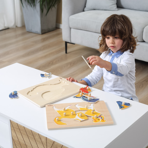 VIGA Wooden Montessori Puzzle Rooster with Pins