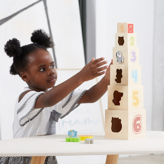 VIGA Wooden Pyramid Puzzle Blocks Sorter Montessori