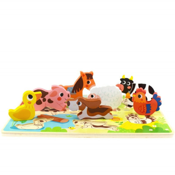 TOOKY TOY Wooden Montessori Puzzle Animals Farm Match Shapes