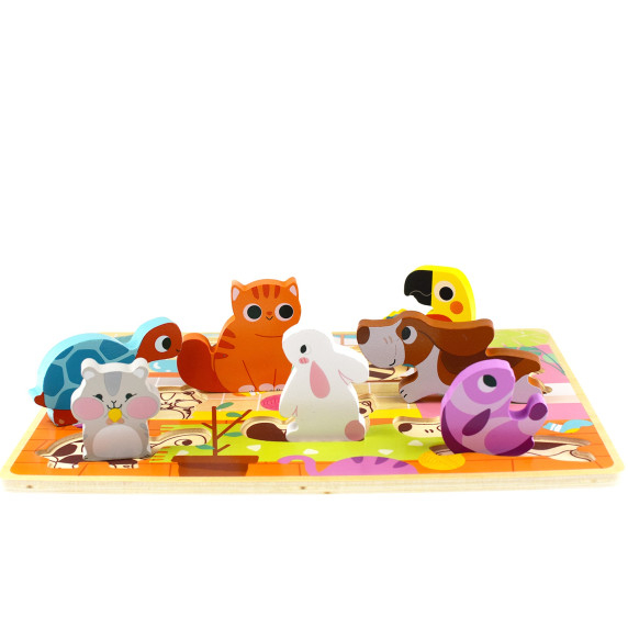 TOOKY TOY Wooden Montessori Puzzle Animals House Match Shapes