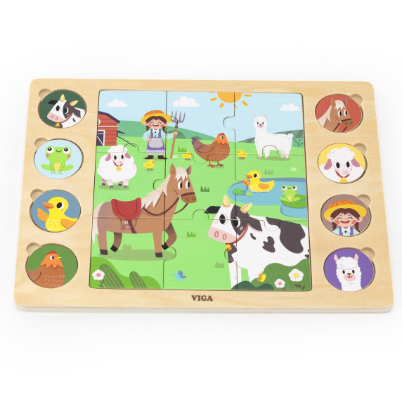VIGA Wooden Puzzle Guess the Shadow - Farm Puzzle 17 pieces