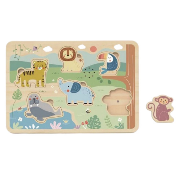 TOOKY TOY Wooden Puzzle Montessori Interactive Sound Puzzle Wild Animals Safari