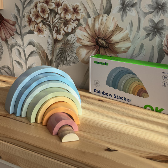 TOOKY TOY Pastel Puzzle Wooden Montessori Rainbow Blocks