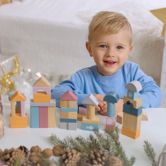 VIGA PolarB Set of wooden blocks in a bucket - 60 pieces