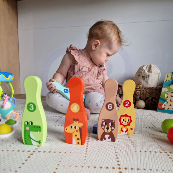 TOOKY TOY Wooden Bowling for Children 6 pcs + Ball