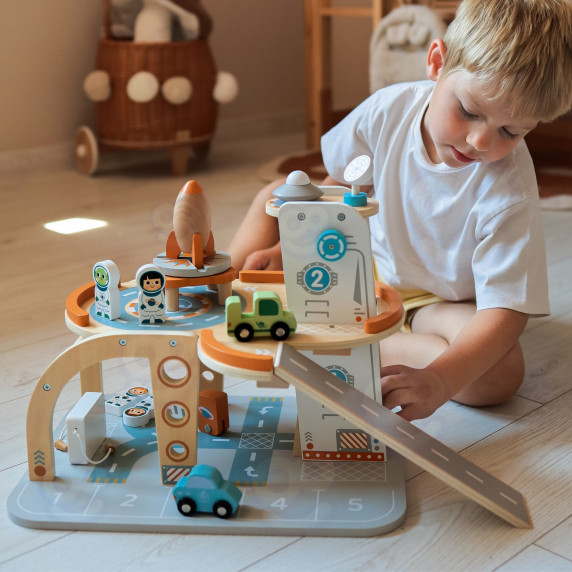 TOOKY TOY Wooden Space Parking Space Station