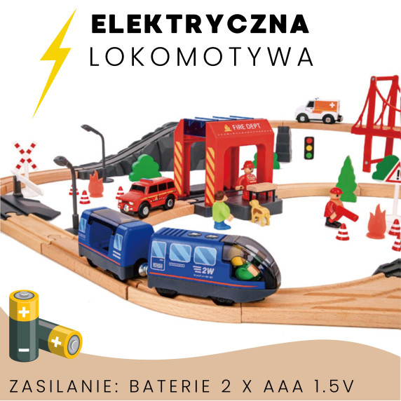 Tooky Toy Wooden Electric Train Fire Department Sound Effects 70 pcs FSC