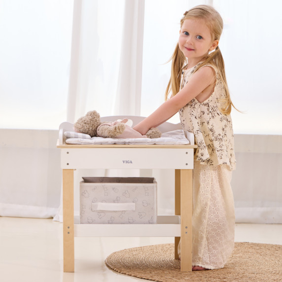 VIGA Wooden Changing Table 2 in 1 Bathtub for Dolls