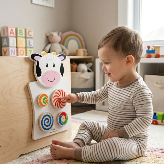 VIGA Wooden Manipulative Board Cow FSC Montessori Certificate