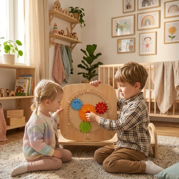 VIGA Wooden Board with Colored Gears