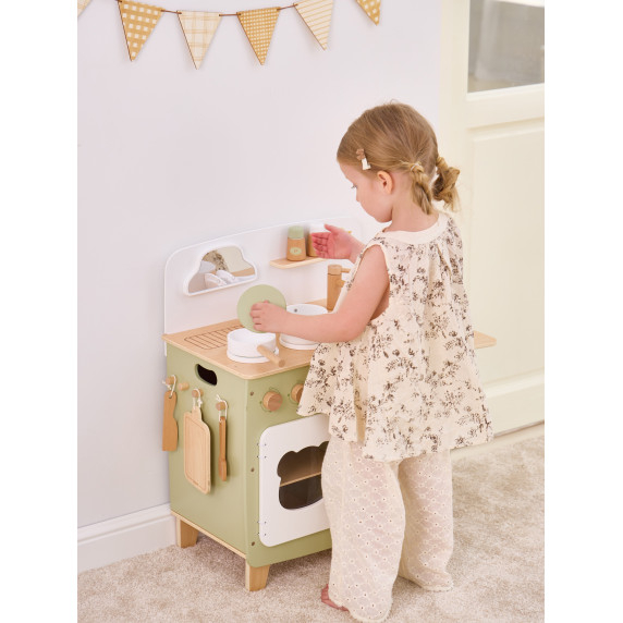 VIGA PolarB Large Wooden Kitchen with Folding Countertop + Curtain Cabinet