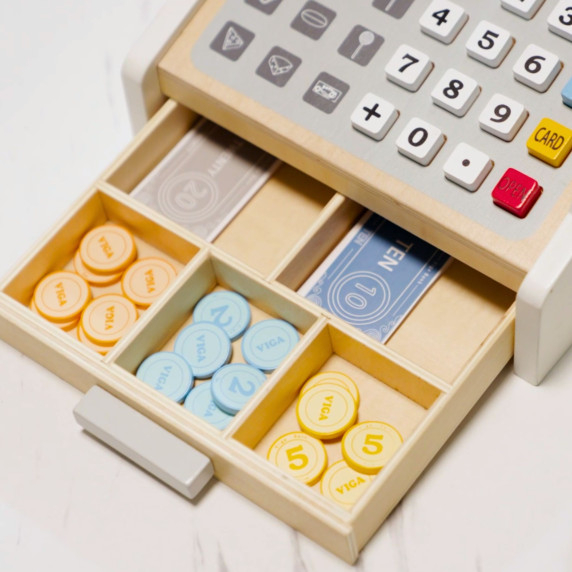 VIGA Wooden Cash Register Gray and White