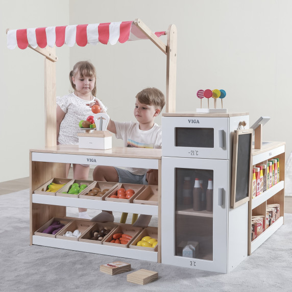 VIGA Wooden Stall Set Shop Supermarket XXL