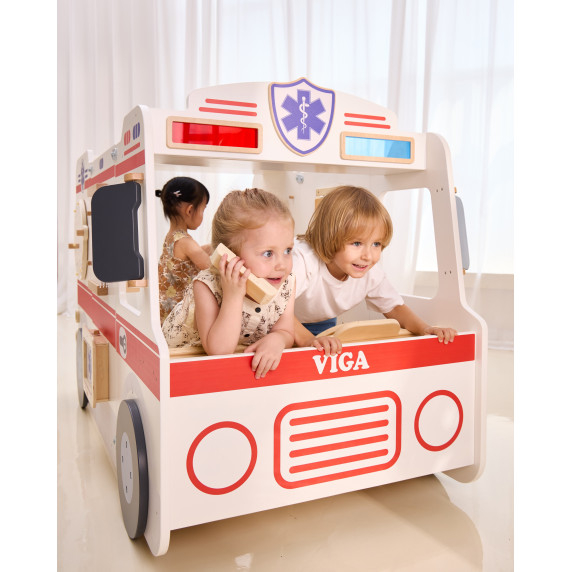 VIGA Large Wooden Ambulance Set Ambulance for Small Rescuers Accessories 25 pcs.