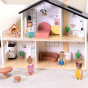 TOOKY TOY Wooden Dollhouse with Accessories and Family 20 pcs.