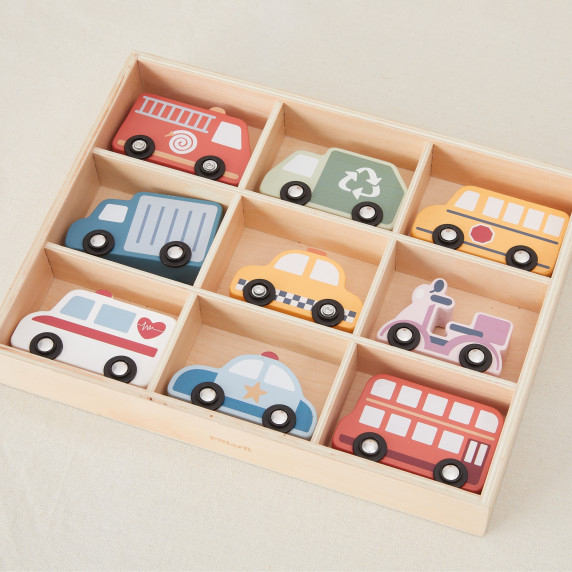 VIGA Wooden Set of Colorful City Vehicles 9 pcs.