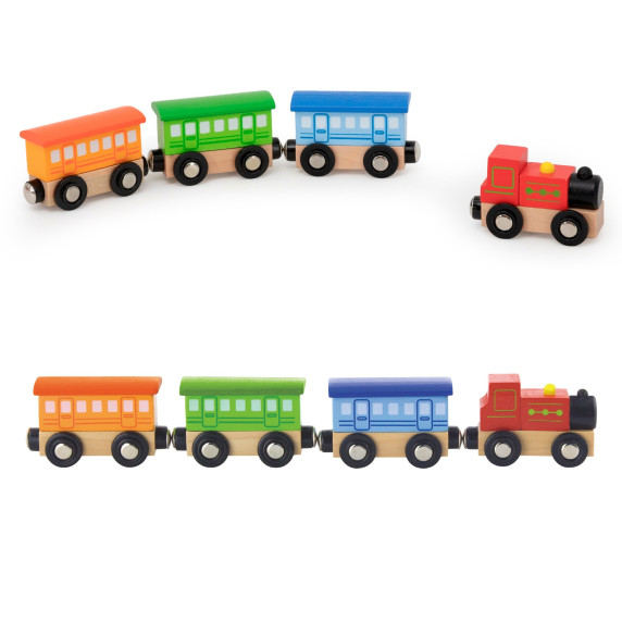 VIGA WOODEN MAGNETIC TRAIN CARRIAGES CHUCK TRAIN LOCOMOTIVE 3+