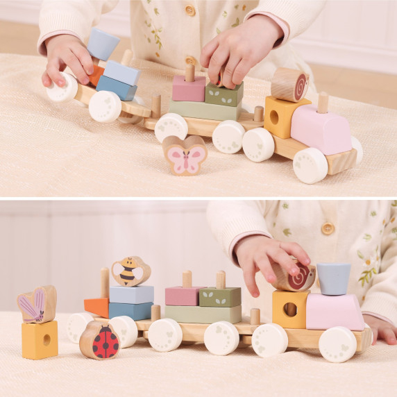 VIGA Wooden Spring Educational Train 18 Pieces