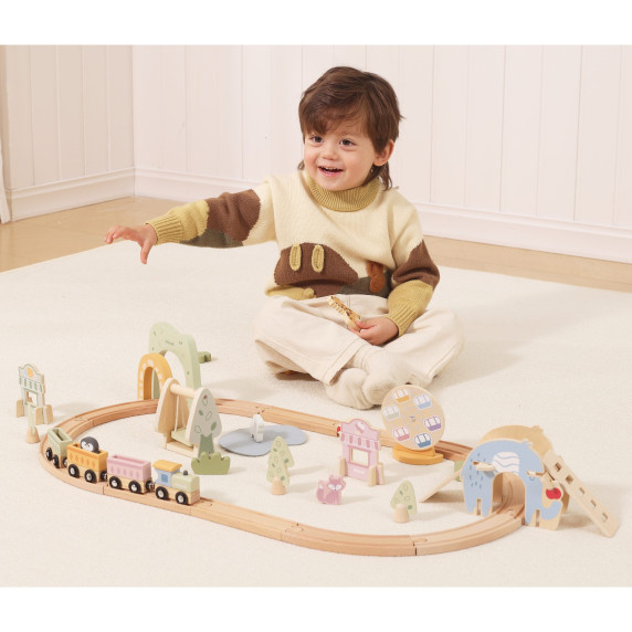 VIGA Wooden Train for Children Track 62 pieces