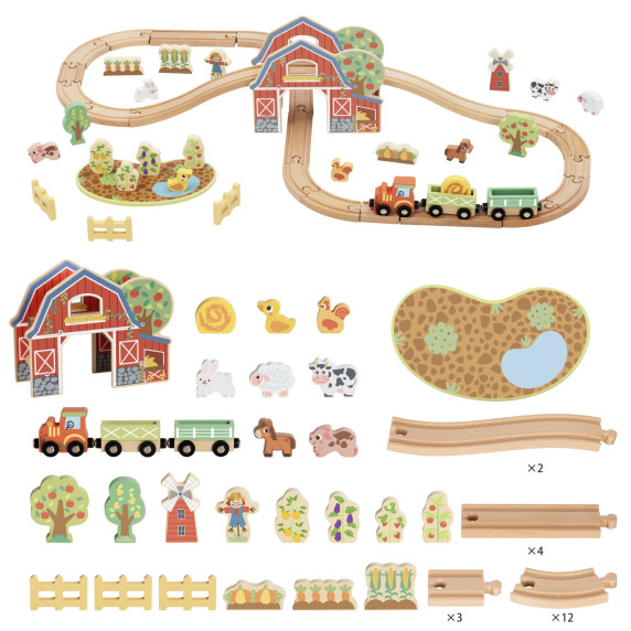 TOOKY TOY Wooden Farm Train Set 48 pcs.