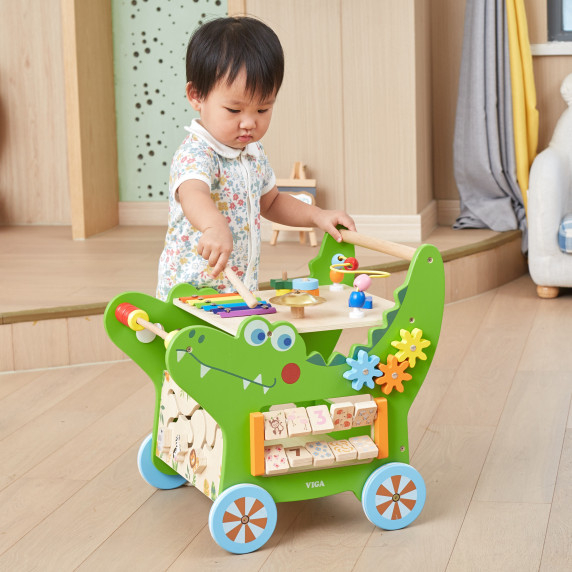 VIGA Wooden Educational Crocodile Pusher 12 in 1