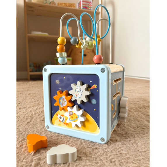 TOOKY TOY Wooden Activity Cube Space Sorter Maze