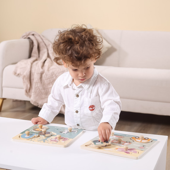 VIGA PolarB Wooden Puzzle Vehicles with Pins