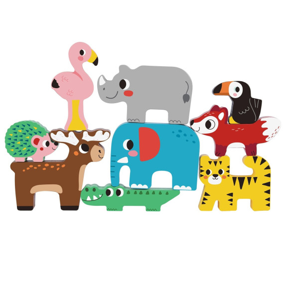 TOOKY TOY Wooden Blocks Puzzle Animals Montessori 9 pcs.