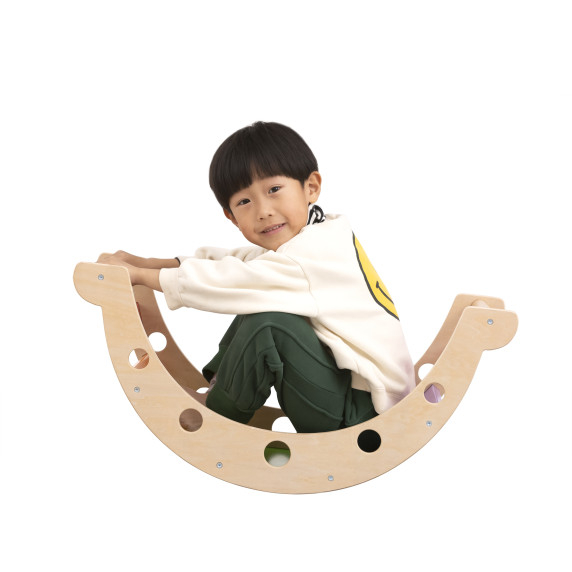 VIGA Wooden Rocker Bridge 2 in 1 Montessori Rainbow Swing