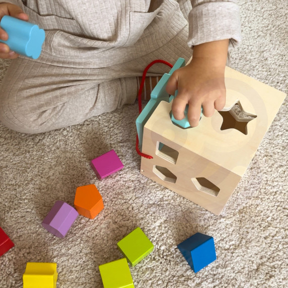 TOOKY TOY Wooden Sorter Colored Cube with Colored Patterns 13 pcs.
