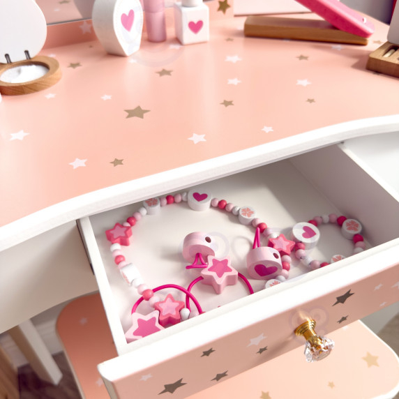 TOOKY TOY Wooden Dressing Table with Chair, Folding Mirror, Accessories, 15 pcs.