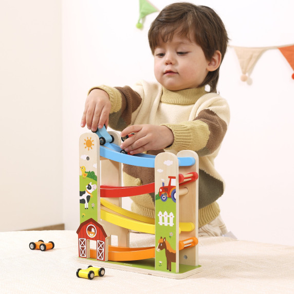 VIGA Wooden Racetrack with Farm Theme