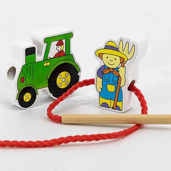 VIGA Wooden Intertwining Blocks Montessori Threading Farm