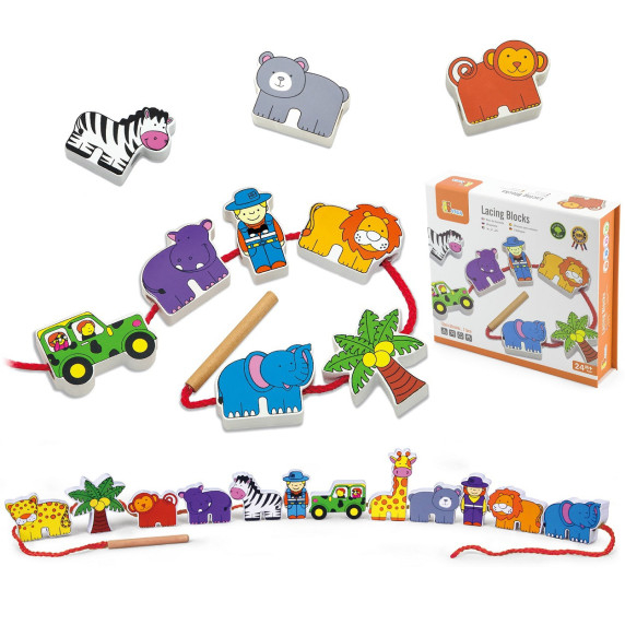 VIGA Wooden Threading Machine Intertwining Blocks Safari ZOO