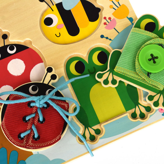 TOOKY TOY Wooden Educational Board Sorter Training Exercises String Button Buckle